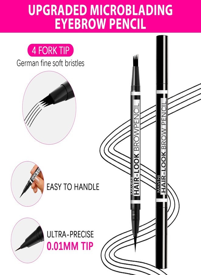 MAVENI 2-in-1 Eye Brow Pencils for Women,Waterproof Eyebrow Pen with 4 Tip Microblading Eyebrow Pencil and 0.01mm Ultra-Precise Eyeliner,Create Natural Hair-Like Brows,Lasting (01 Light Brown) - Image 2